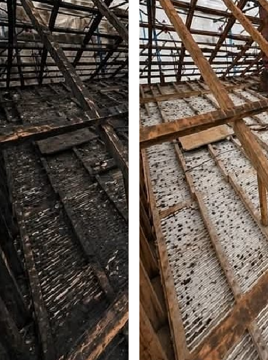Dry ice blasting fire and smoke damage from timber