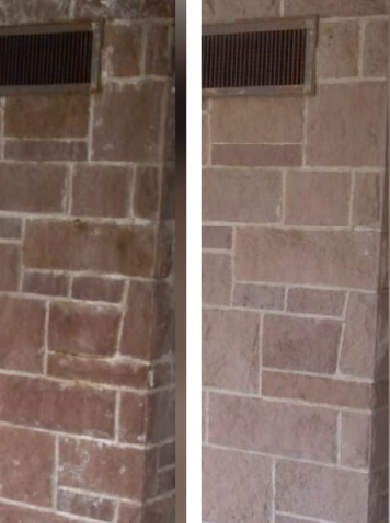 Dry ice blasting masonry and brickwork on a building