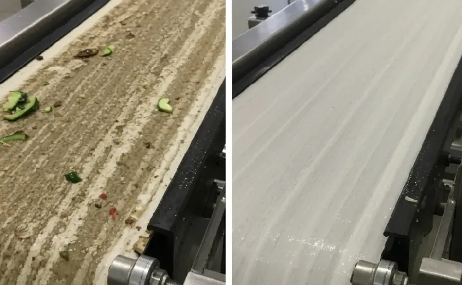 Dry ice cleaning of food production equipment